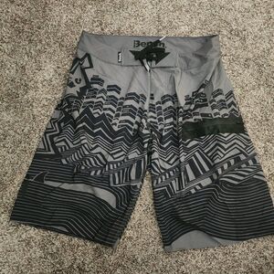 Bench Honolua Boardshort Grey Zipper Pocket Logo NWT